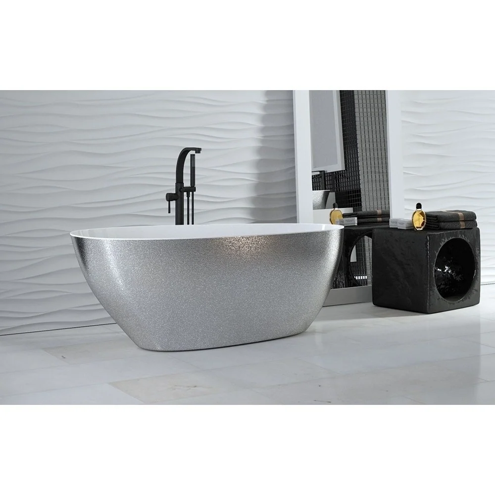 Cada freestanding ovala Besco Goya Glam compozit 160x70 cm, argintiu