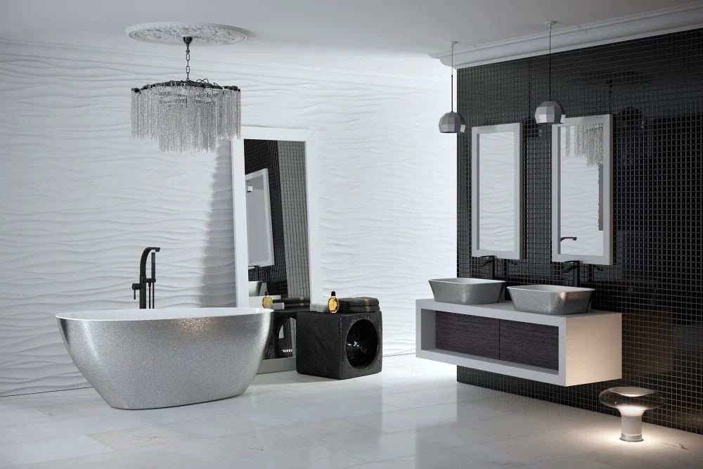 Cada freestanding ovala Besco Goya Glam compozit 160x70 cm, argintiu