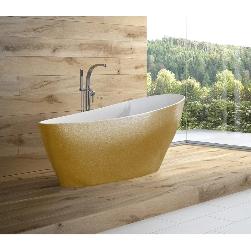 Cada freestanding ovala Besco Keya Glam compozit 165x71 cm, auriu