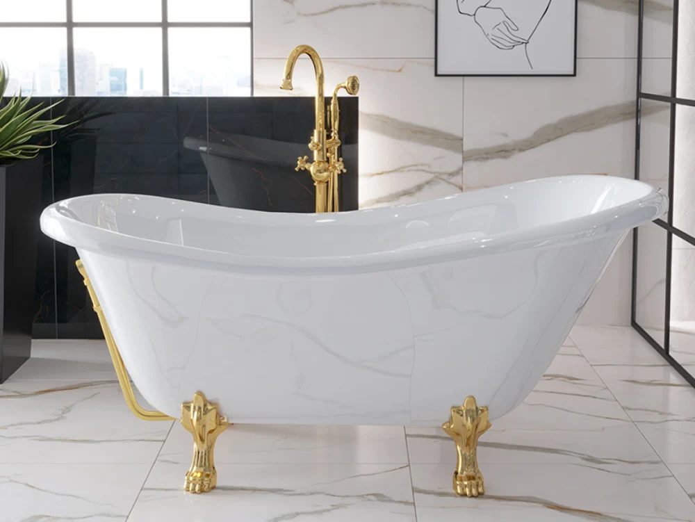 Cada freestanding ovala Besco Otylia 160x77 cm, picioare aurii