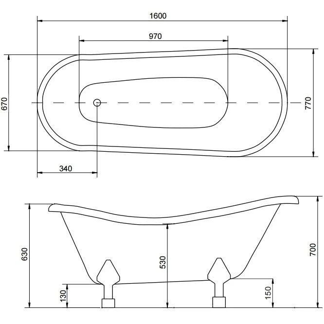 Cada freestanding ovala Besco Otylia 160x77 cm, picioare aurii