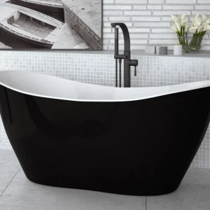 Cada freestanding ovala Besco Viya compozit 160x70 cm, negru/alb