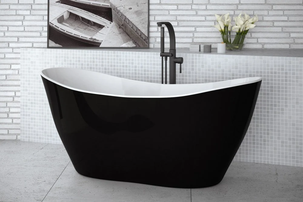 Cada freestanding ovala Besco Viya compozit 160x70 cm, negru/alb