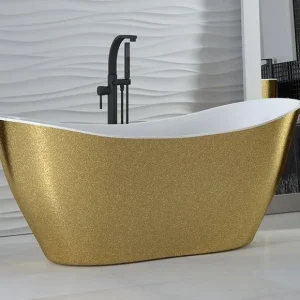 Cada freestanding ovala Besco Viya Glam compozit 160x70 cm, auriu