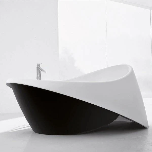 Cada freestanding ovala Spatio Genoveva compozit 196x96 cm, alb/negru