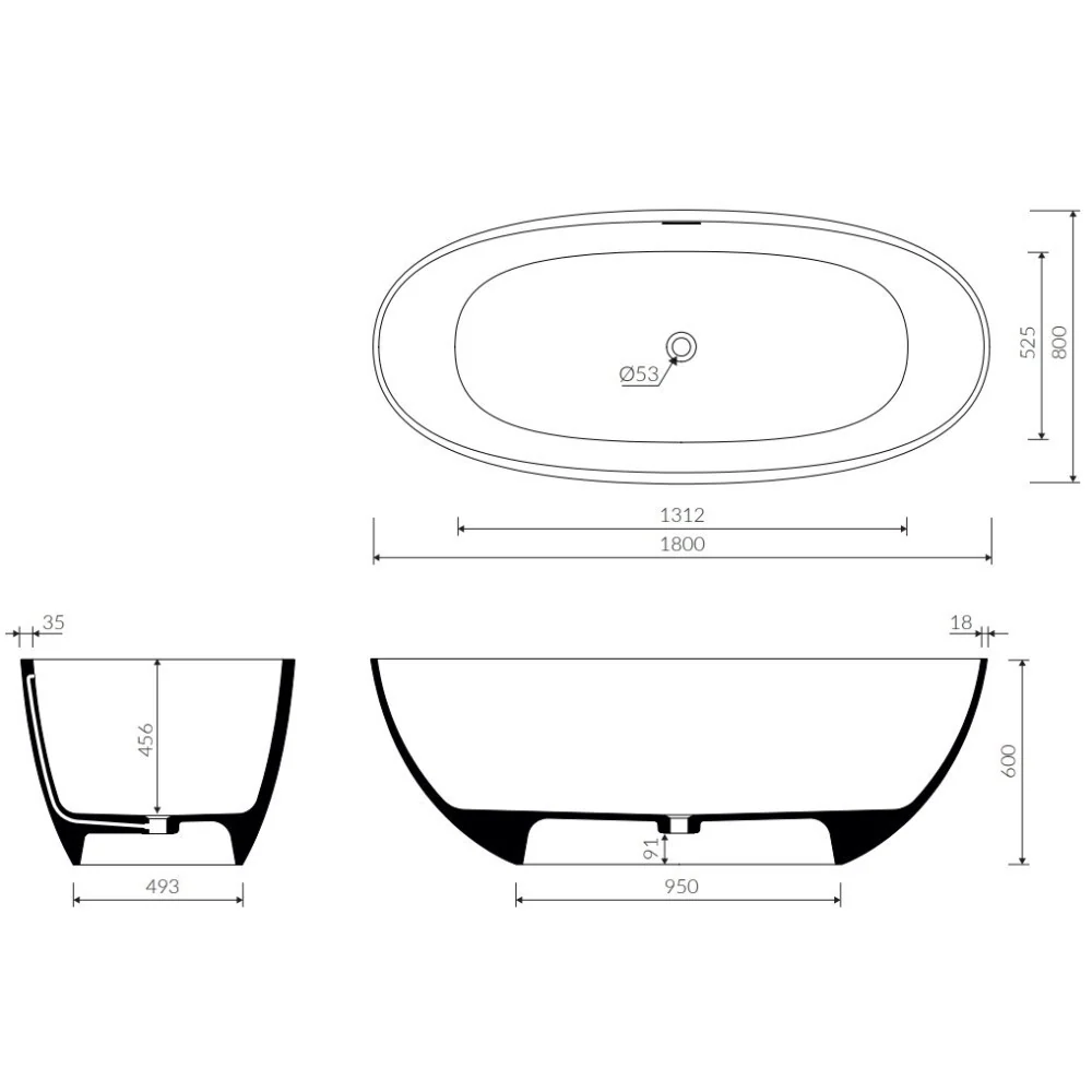 Cada freestanding ovala Spatio Wilma compozit 180x80 cm