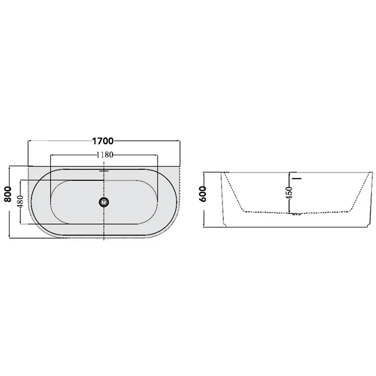 Cada freestanding semirotunda Florida Beata acril 170x80 cm