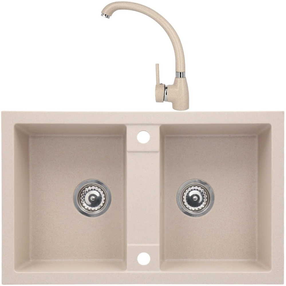 CasaBlanca Duo Set promo chiuveta bucatarie granit cu 2 cuve + baterie SAND4A), bej