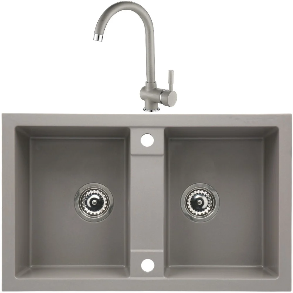 CasaBlanca Duo Set promo chiuveta bucatarie granit cu 2 cuve + baterie GREY4H), gri