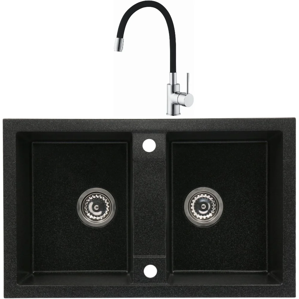 CasaBlanca Duo Set promo chiuveta bucatarie granit cu 2 cuve + baterie BFX4A-N), negru