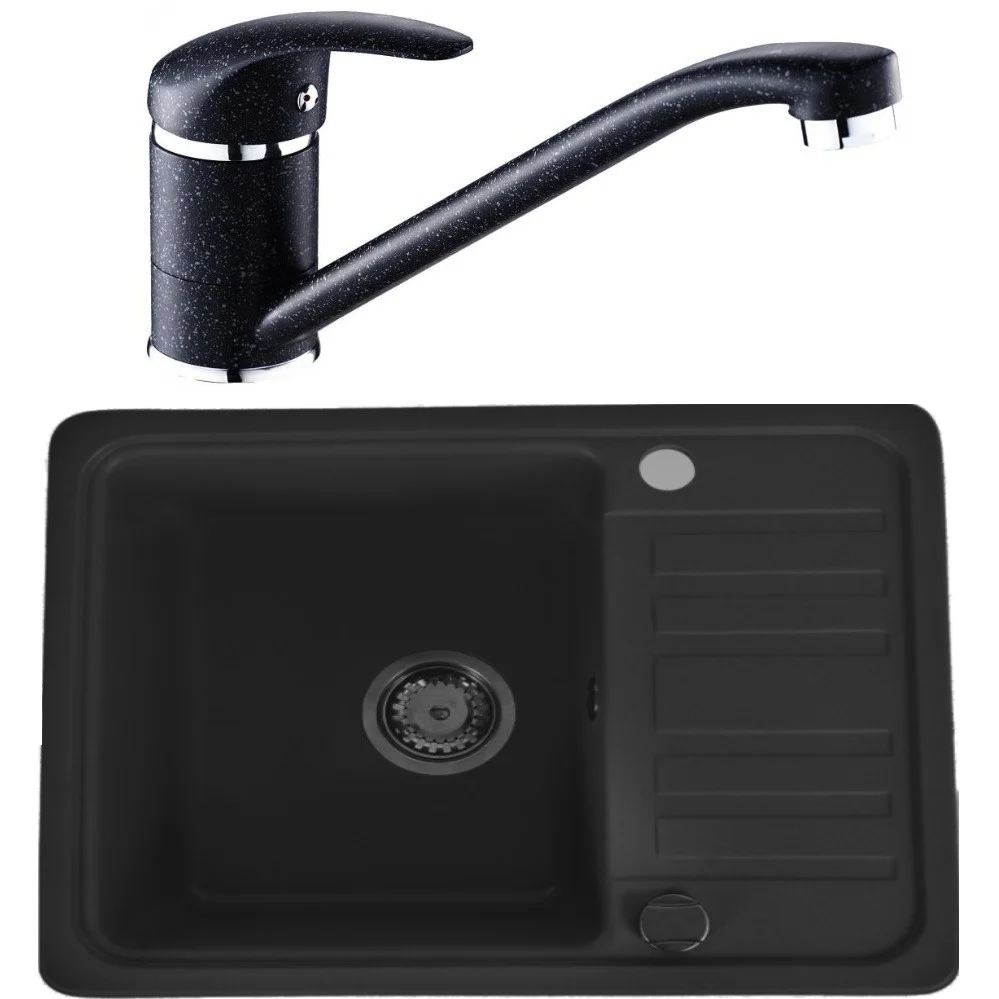 CasaBlanca Mini Set chiuveta bucatarie granit 57x46 cm si baterie BLACK4, negru