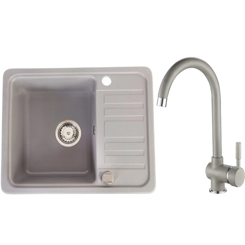 CasaBlanca Mini Set chiuveta bucatarie granit 57x46 cm si baterie GREY4H, gri