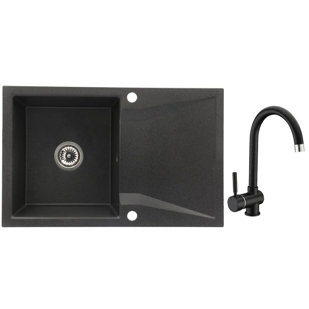 CasaBlanca Nera Set promo chiuveta bucatarie granit cu 1 cuva + baterie BLACK4H), negru