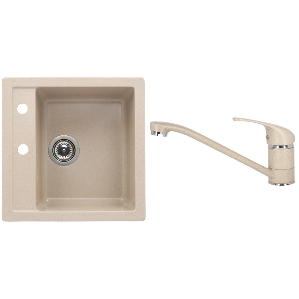 CasaBlanca Quadro Set promo chiuveta bucatarie granit cu 1 cuva + baterie SAND4), bej