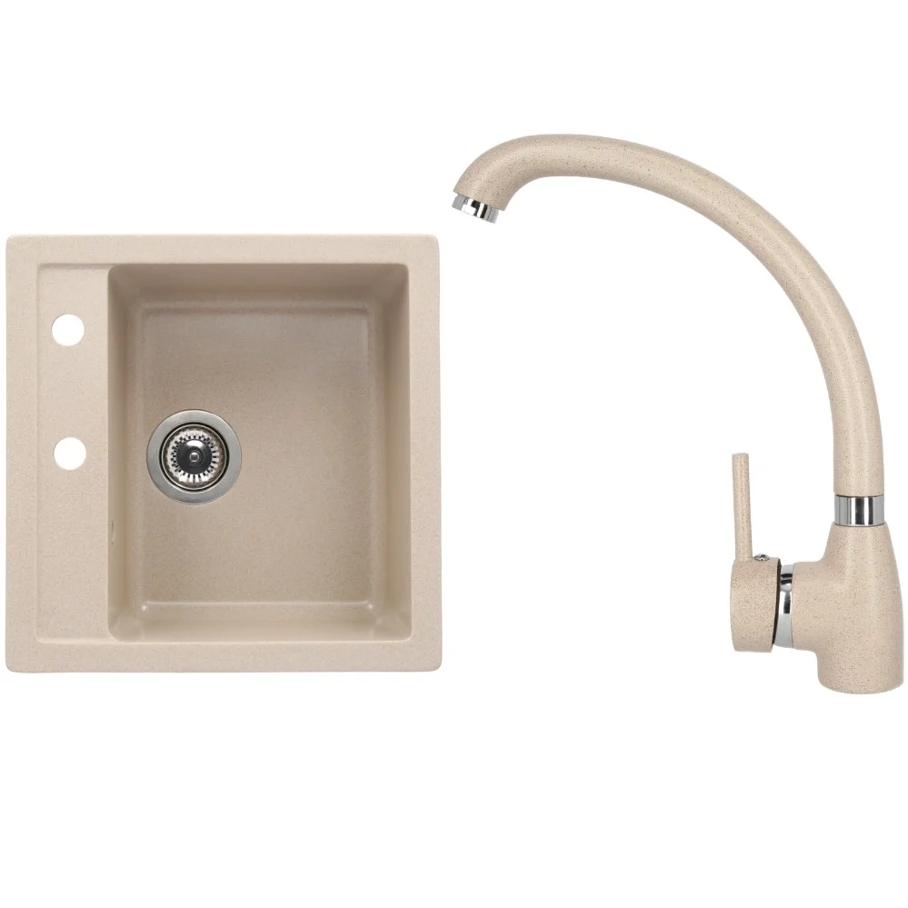 CasaBlanca Quadro Set promo chiuveta bucatarie granit cu 1 cuva + baterie SAND4A), bej