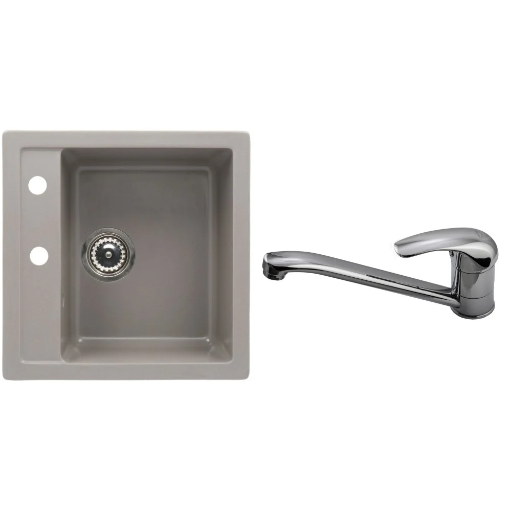 CasaBlanca Quadro Set promo chiuveta bucatarie granit cu 1 cuva + baterie BRI4), gri