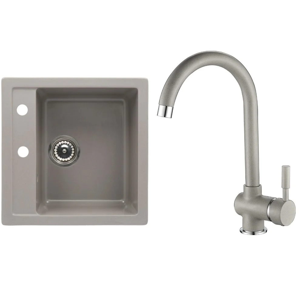 CasaBlanca Quadro Set promo chiuveta bucatarie granit cu 1 cuva + baterie GREY4H), gri
