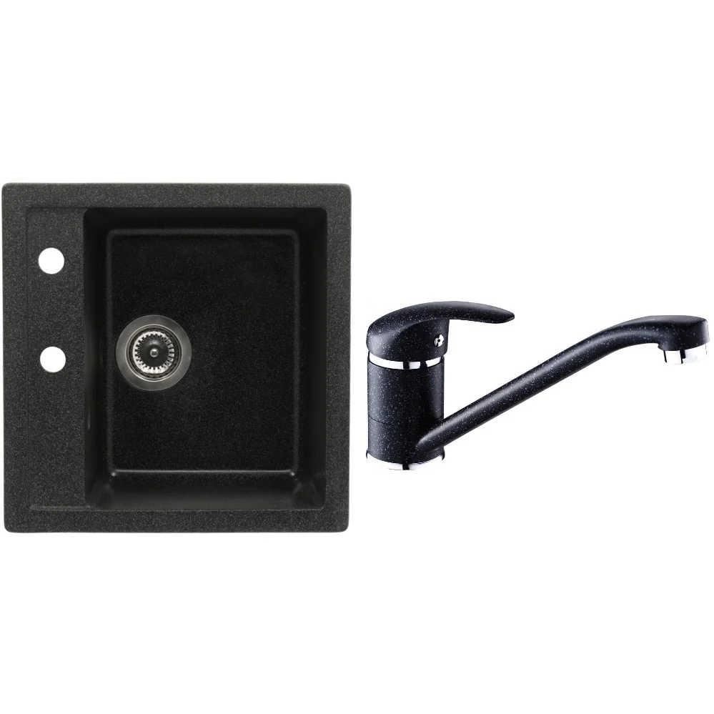 CasaBlanca Quadro Set promo chiuveta bucatarie granit cu 1 cuva + baterie BGG760), negru
