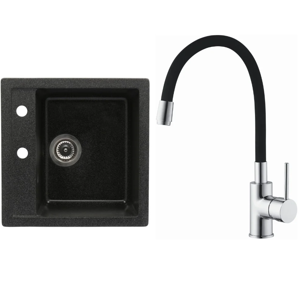 CasaBlanca Quadro Set promo chiuveta bucatarie granit cu 1 cuva + baterie BFX4A-N), negru
