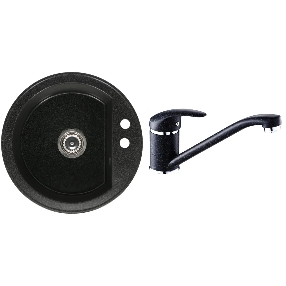 CasaBlanca Rondo Set promo chiuveta bucatarie granit cu 1 cuva + baterie BGG760), negru