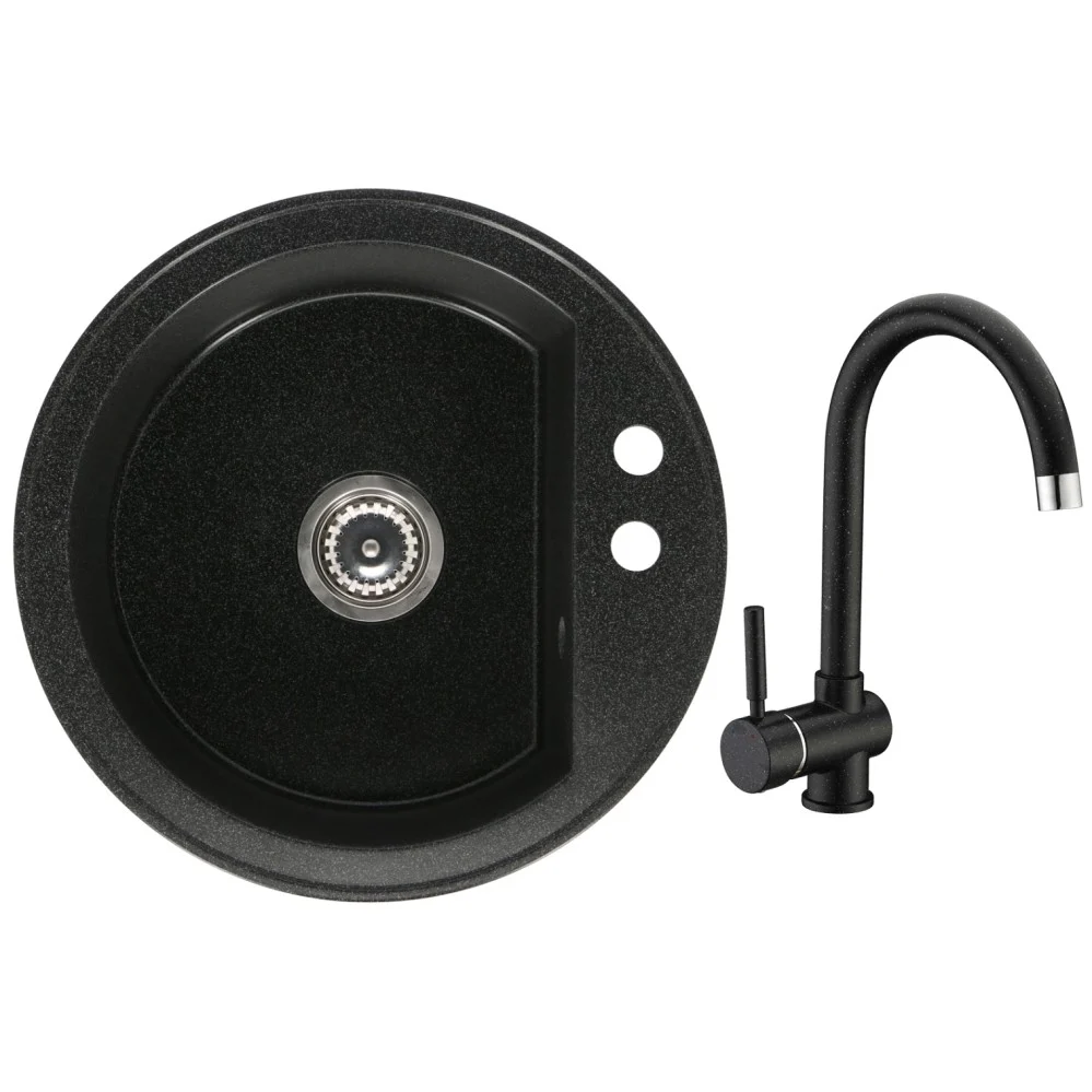 CasaBlanca Rondo Set promo chiuveta bucatarie granit cu 1 cuva + baterie BLACK4H), negru