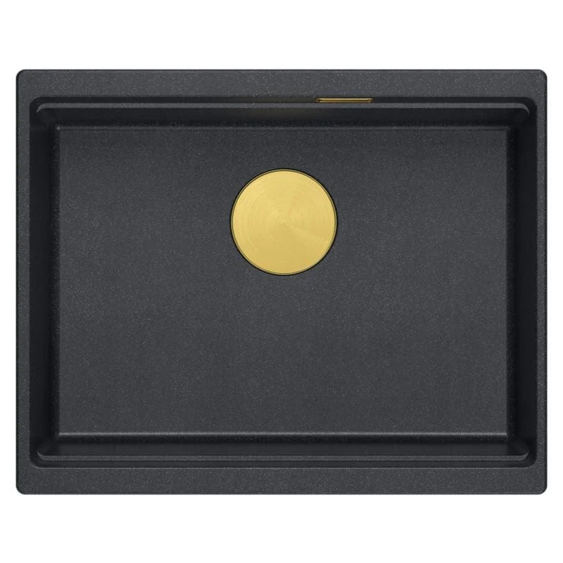 Chiuvetă din granit Logan 100 Quadron, negru metalic, ventil auriu