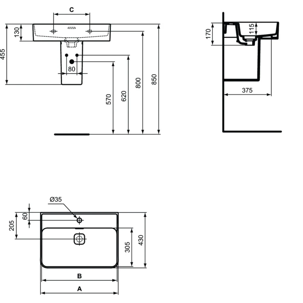 Chiuveta baie pe blat Ideal Standard Strada II 50x43 cm