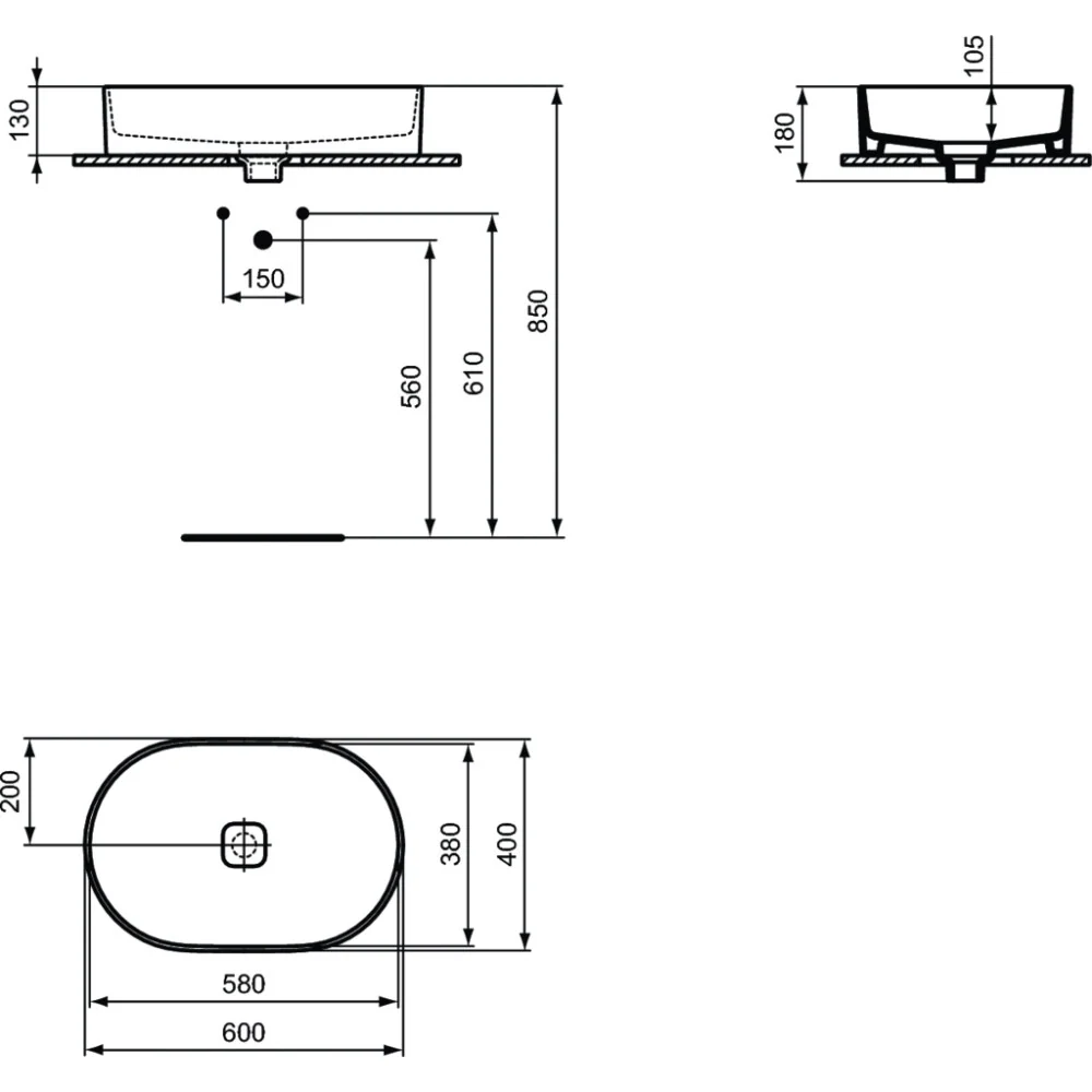Chiuveta baie pe blat, ovala Ideal Standard Strada II 60x40 cm