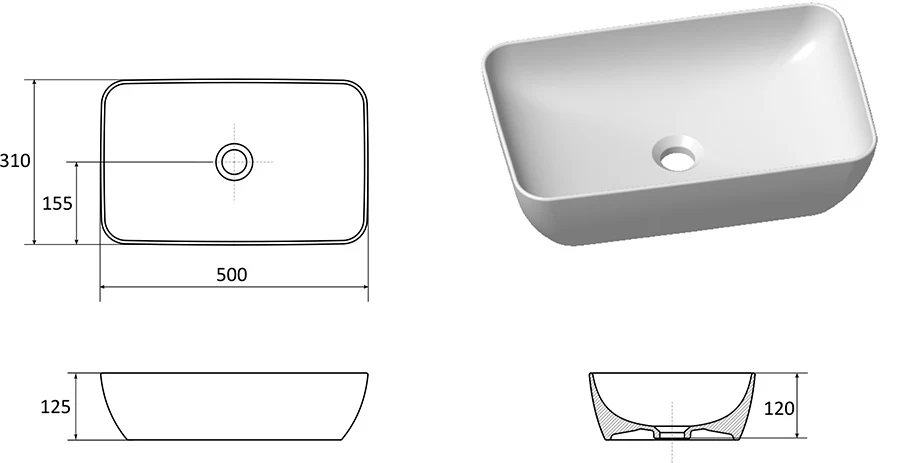 Chiuveta baie ceramica Ravak Uni Slim R 50x31x12,5 cm