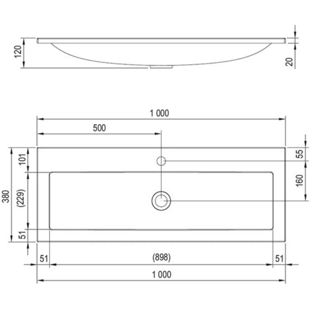 Chiuveta baie pe mobilier Ravak Clear 100x38 cm