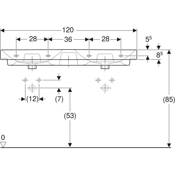 Chiuveta baie suspendata Geberit Smyle Square 120x48 cm