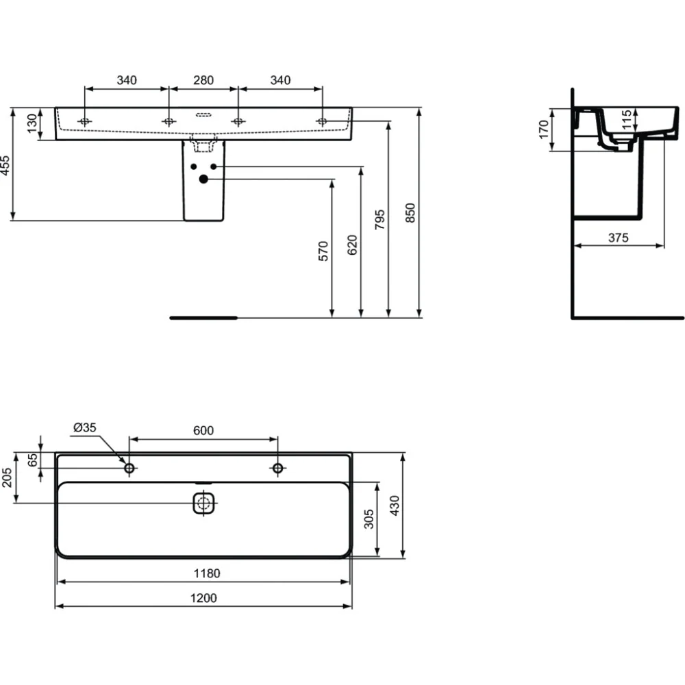 Chiuveta baie suspendata Ideal Standard Strada II 120x43 cm