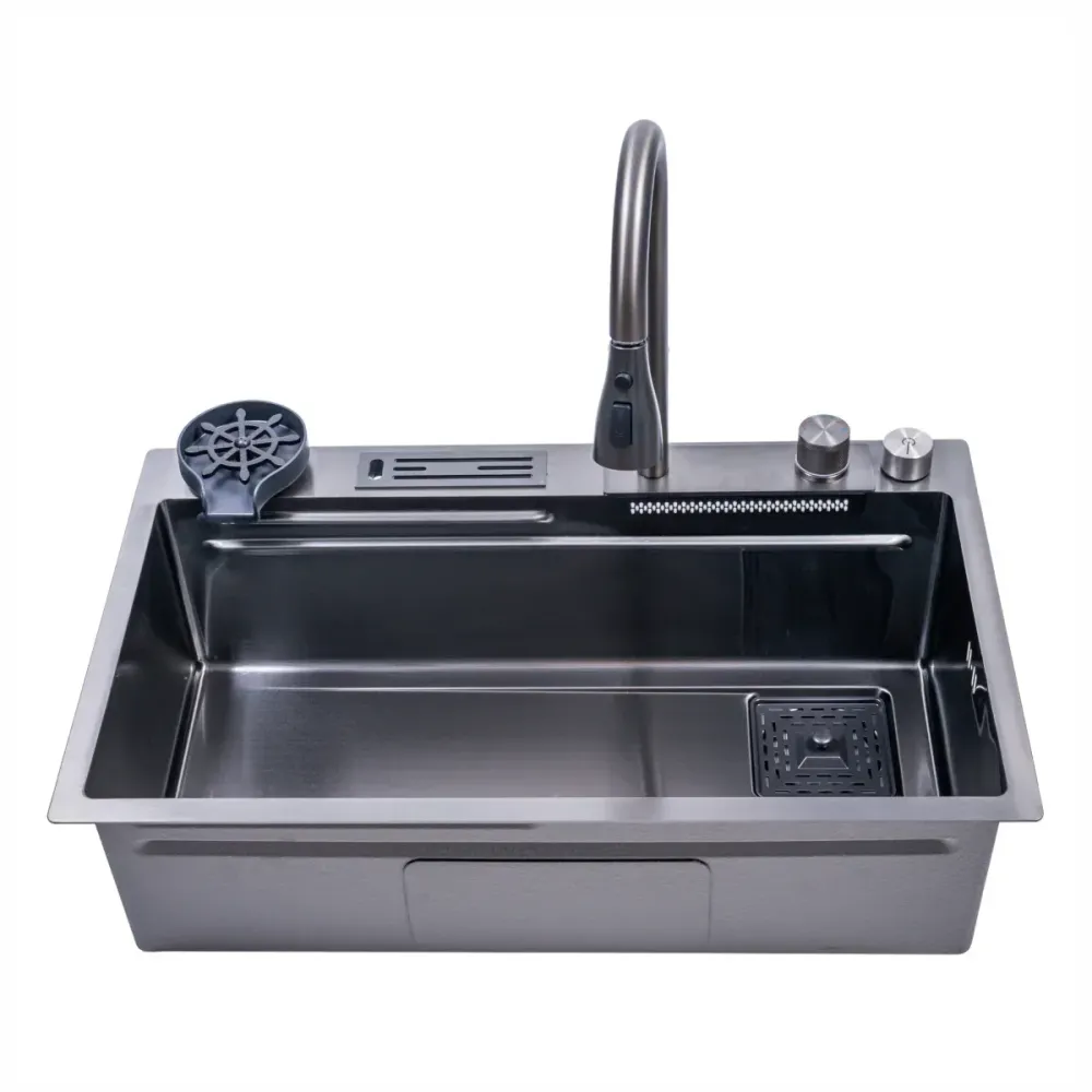Chiuveta multifunctionala Smart Cuisine, cu accesorii incluse, Naimeed D6746, functii multiple, otel inoxidabil, Gri, 210x...