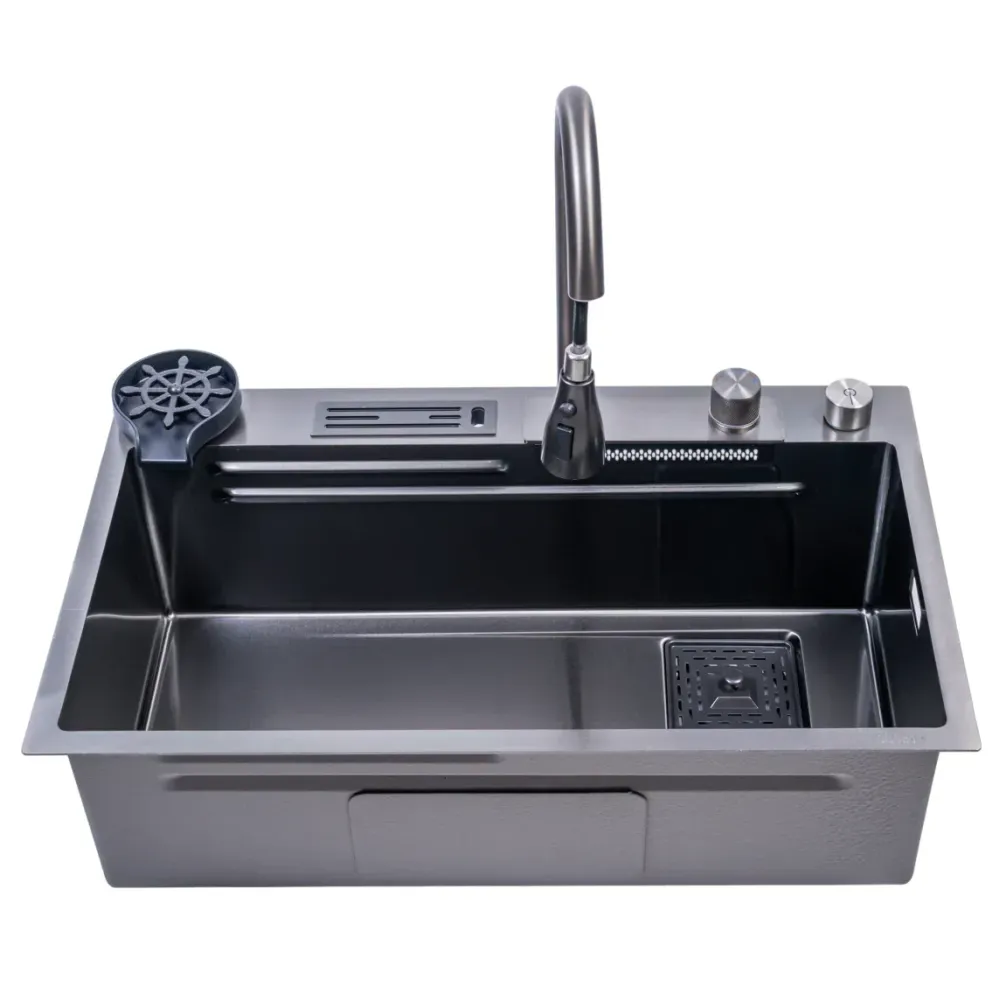 Chiuveta multifunctionala Smart Cuisine, cu accesorii incluse, Naimeed D6747, functii multiple, otel inoxidabil, Gri, 210x...