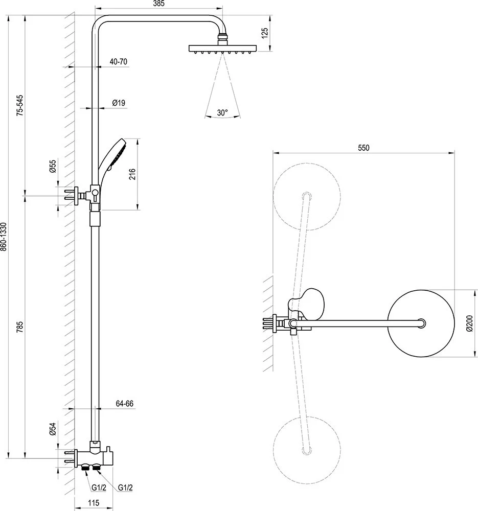 Coloana de dus cu cap fix si para mobila Ravak DS 090.00