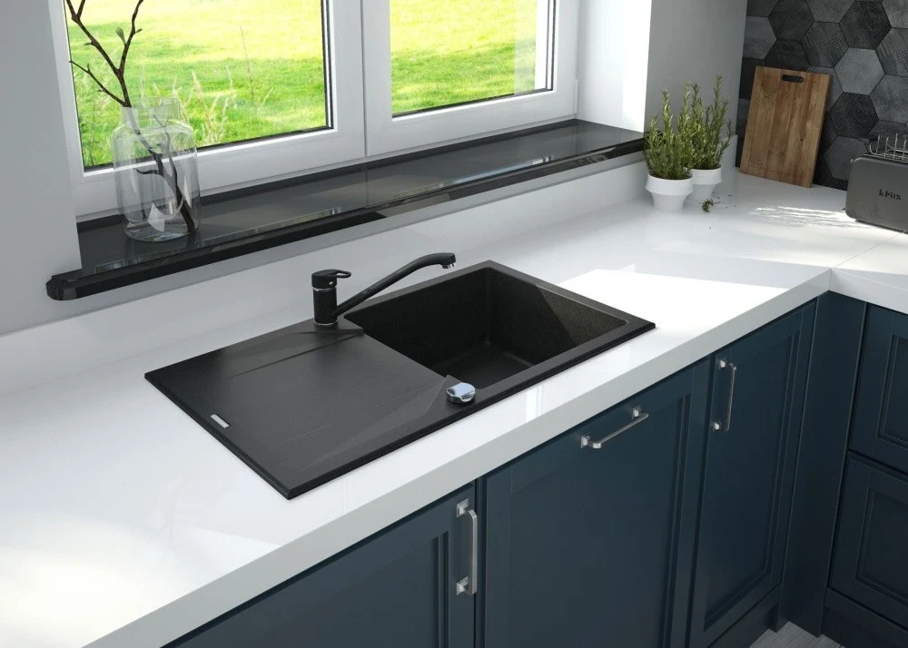 Deante Evora Chiuveta bucatarie granit 78x44 cm, negru metalic