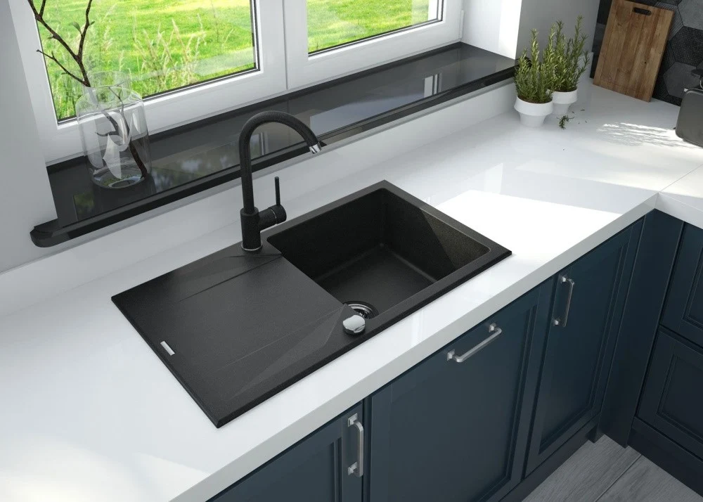 Deante Evora Chiuveta bucatarie granit 78x44 cm, negru metalic