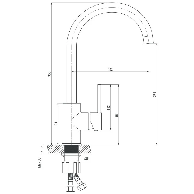 Deante Nemezja Baterie chiuveta bucatarie monocomanda, H36 cm antracit