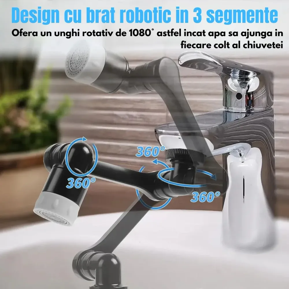 Extensie pivotanta pentru robinet, 2 moduri de pulverizare, Naimeed D6193, Negru