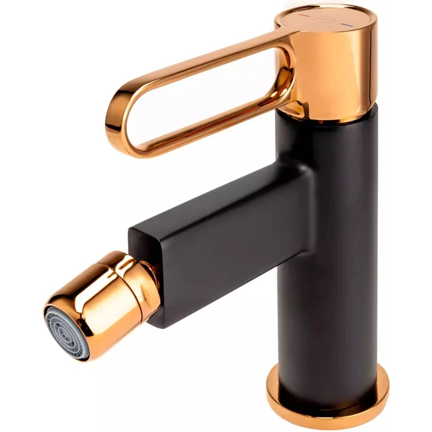 FDesign Zaffiro Baterie bideu monocomanda cu ventil, negru mat/rose gold