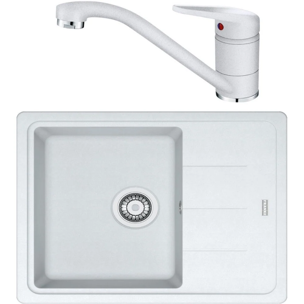Franke Basis BFG 611-62 Set chiuveta bucatarie granit 62x50 cm cu baterie monocomanda Novara Plus, alb