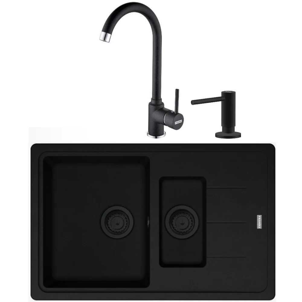 Franke Basis BFG 651-78 VN Set chiuveta bucatarie granit 78x50 cm cu baterie monocomanda Pola si dispenser sapun, negru