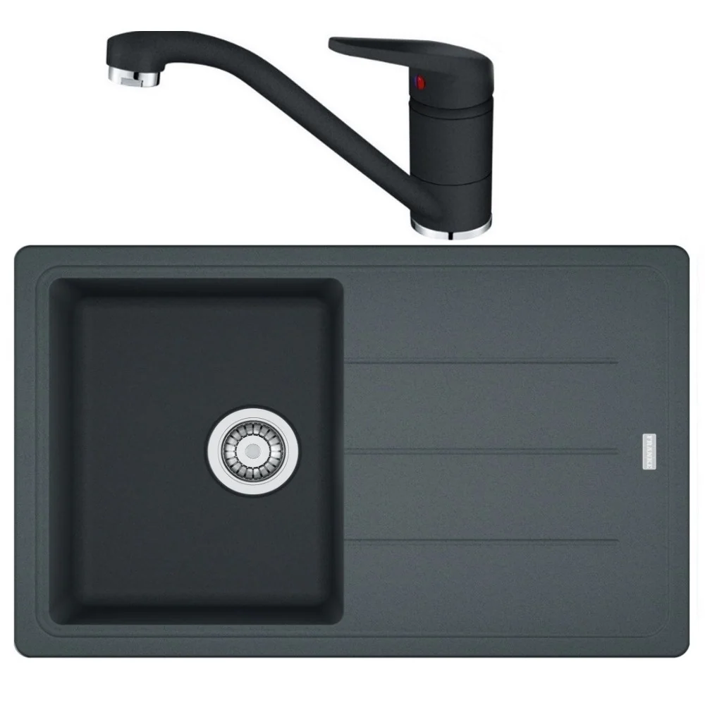 Franke Malta BSG 611-78 Set chiuveta bucatarie granit 78x50 cm cu baterie monocomanda Novara Plus, negru