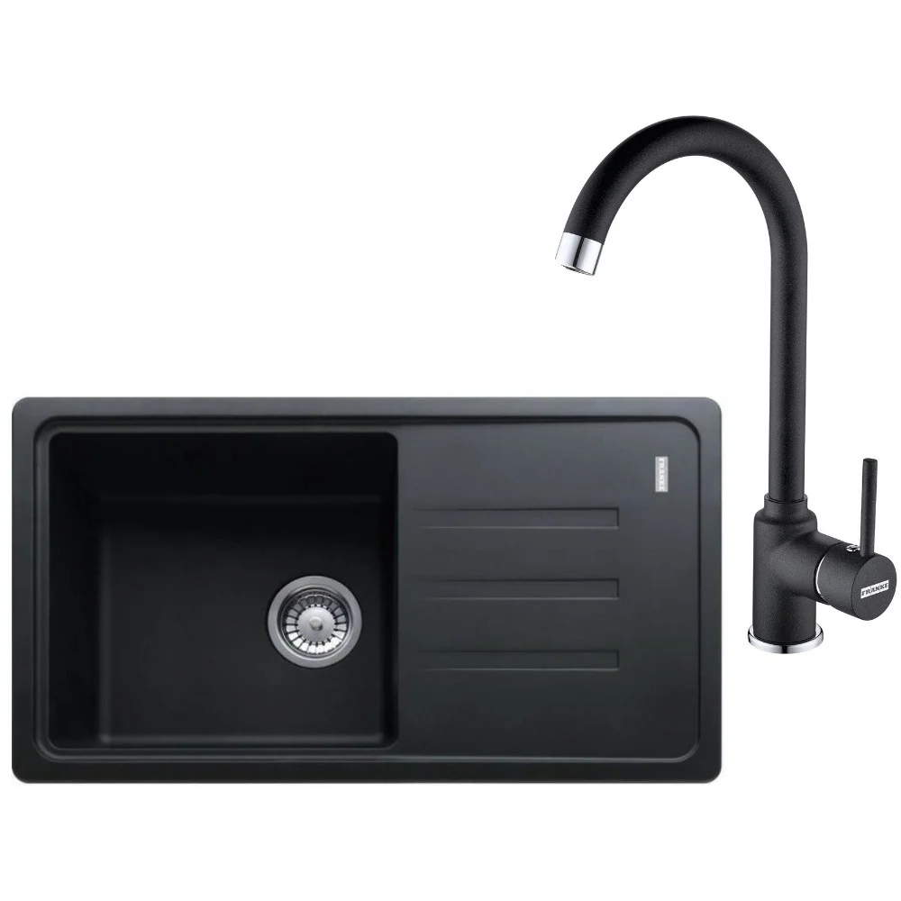 Franke Malta BSG 611-78 S Set chiuveta bucatarie granit 78x44 cm cu baterie monocomanda Pola, negru