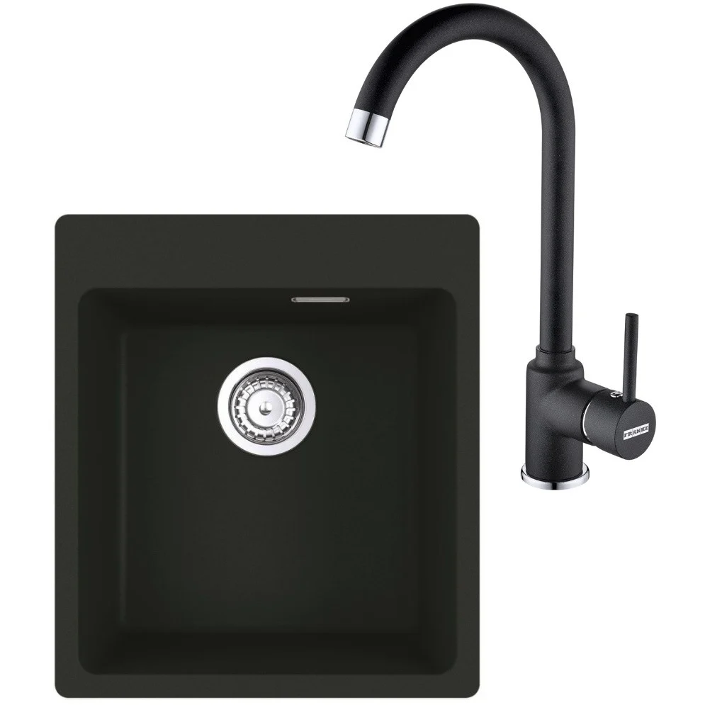 Franke Maris MRG 610-39 Set chiuveta bucatarie granit 44x50 cm cu baterie monocomanda Pola, negru