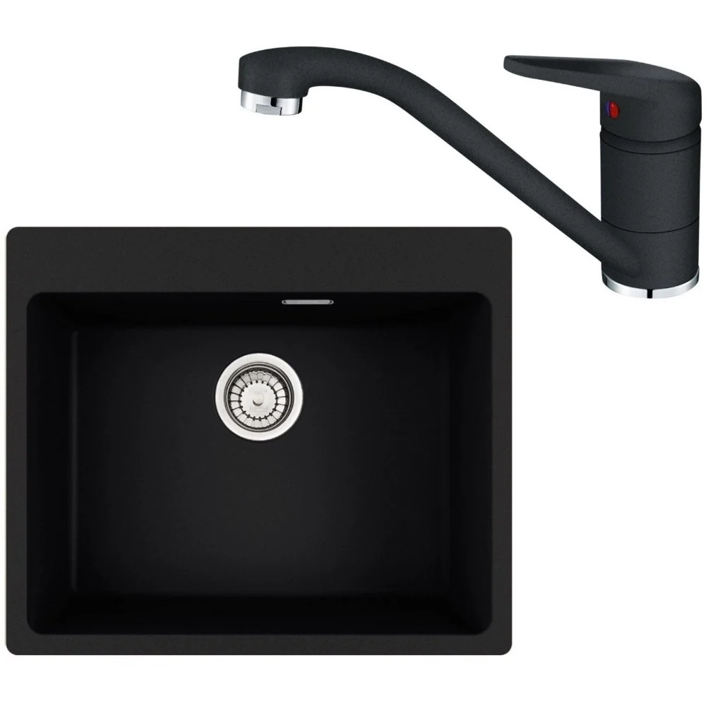 Franke Maris MRG 610-54 Set chiuveta bucatarie granit 50x59 cm cu baterie monocomanda Novara Plus, negru