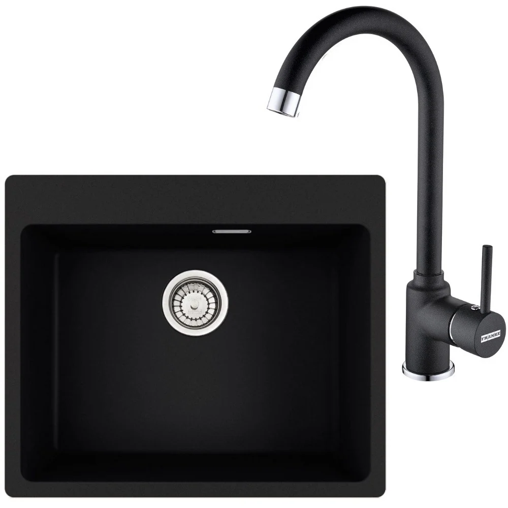 Franke Maris MRG 610-54 Set chiuveta bucatarie granit 50x59 cm cu baterie monocomanda Pola, negru