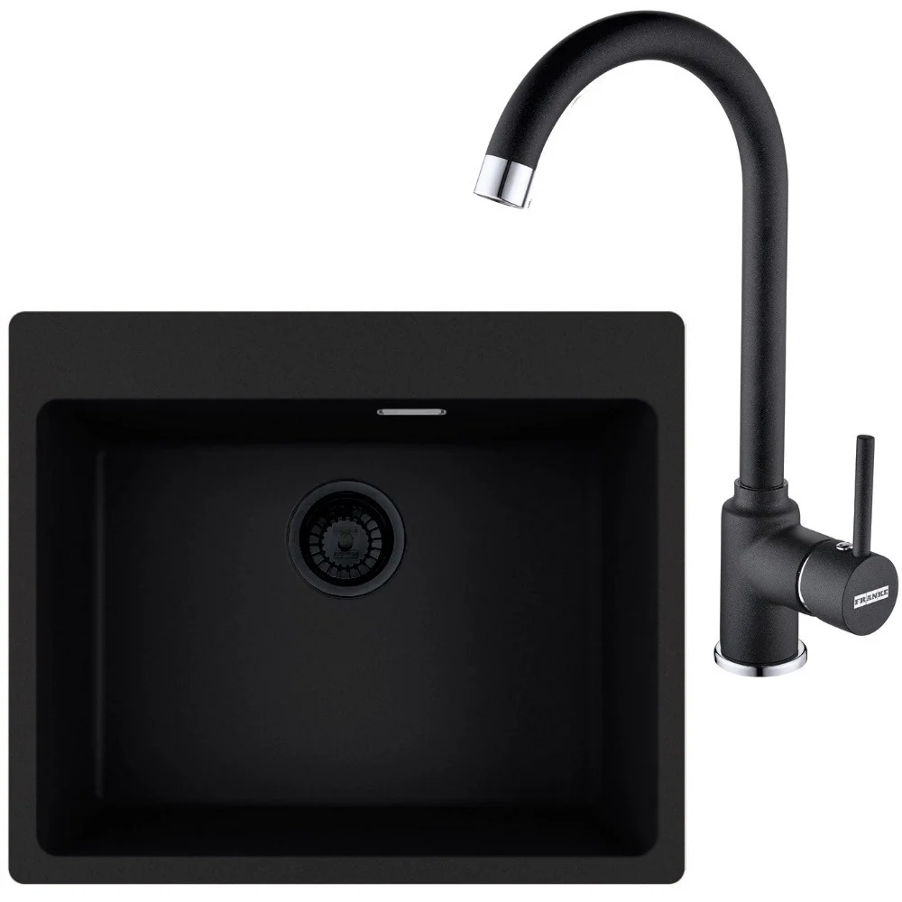Franke Maris MRG 610-54 VN Set chiuveta bucatarie granit 50x59 cm cu baterie monocomanda Pola, negru