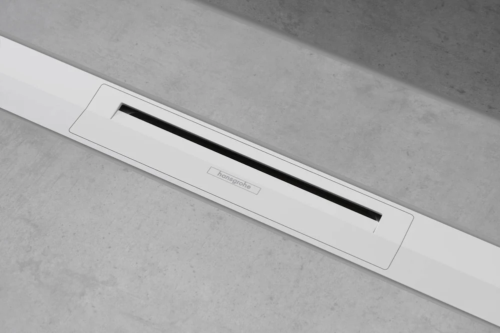 Grila ornament rigola dus Hansgrohe RainDrain Flex 80 cm, montaj la perete, alb mat