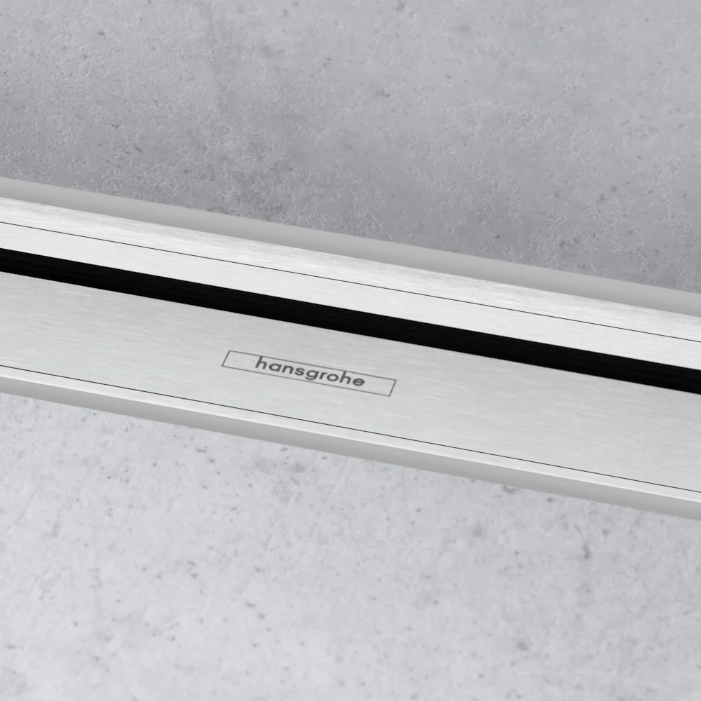 Grila ornament rigola dus Hansgrohe RainDrain Flex 80 cm, montaj la perete, nichel mat (brushed stainless steel)